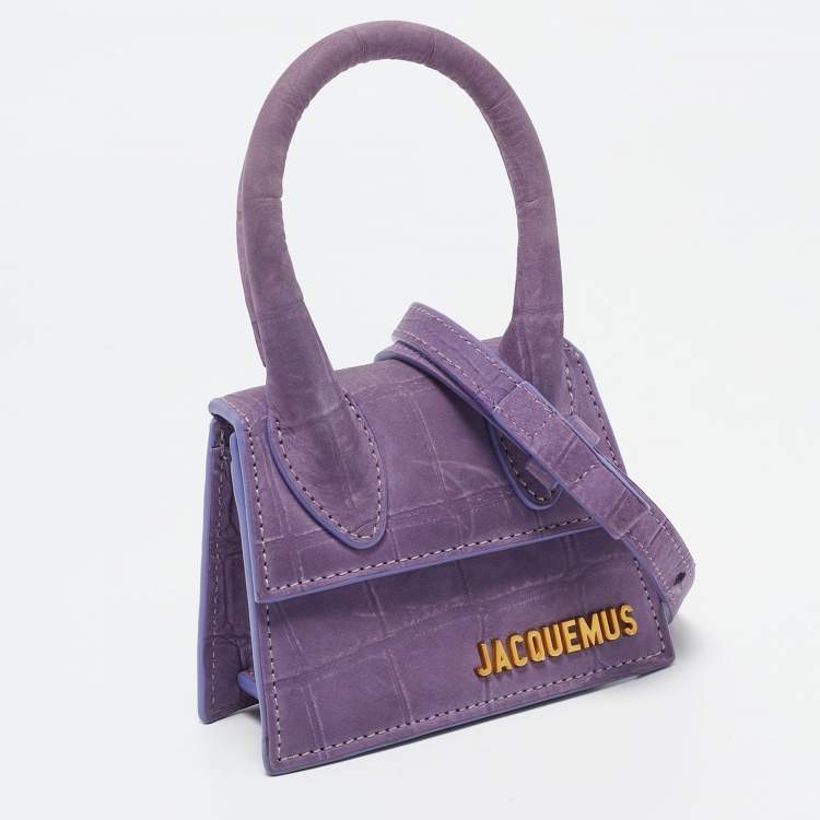 Pre Owned Jacquemus Purple Croc Embossed Nubuck Leather Mini Le Chiquito Top Handle Bag