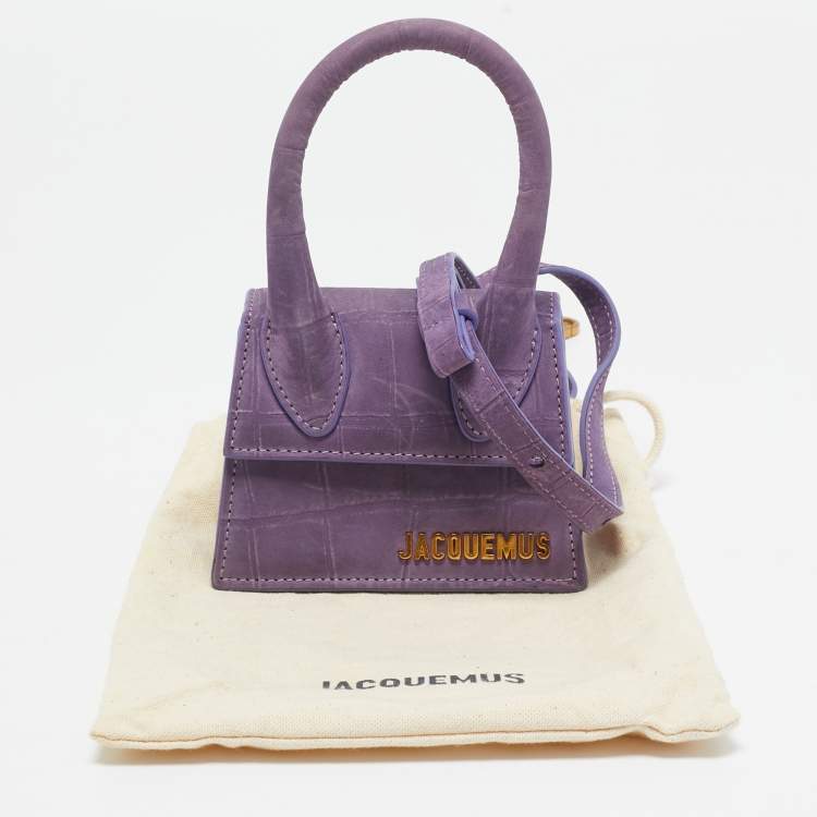 Pre Owned Jacquemus Purple Croc Embossed Nubuck Leather Mini Le Chiquito Top Handle Bag
