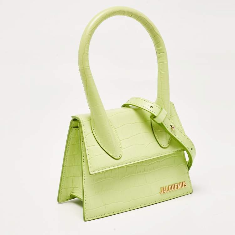 Pre Owned Jacquemus Light Green Croc Embossed Leather Le Chiquito Moyen Top Handle Bag