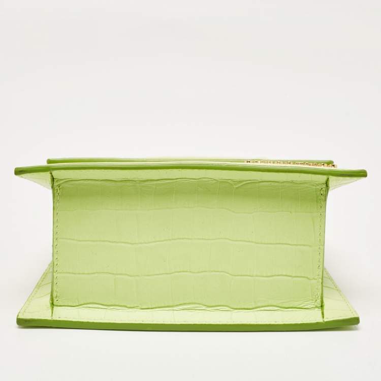 Pre Owned Jacquemus Light Green Croc Embossed Leather Le Chiquito Moyen Top Handle Bag