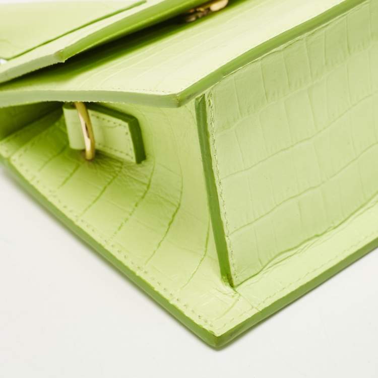 Pre Owned Jacquemus Light Green Croc Embossed Leather Le Chiquito Moyen Top Handle Bag