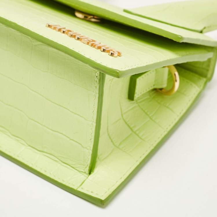 Pre Owned Jacquemus Light Green Croc Embossed Leather Le Chiquito Moyen Top Handle Bag