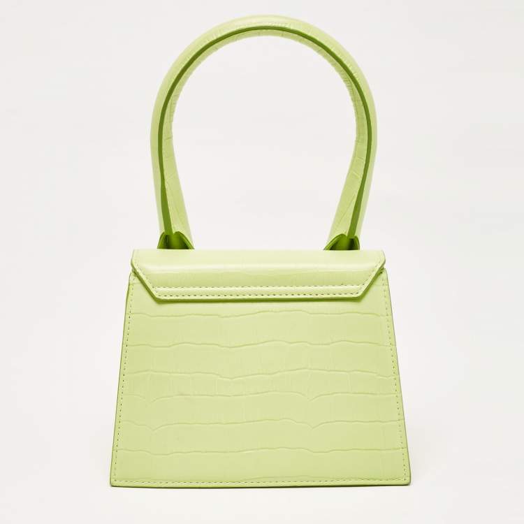 Pre Owned Jacquemus Light Green Croc Embossed Leather Le Chiquito Moyen Top Handle Bag