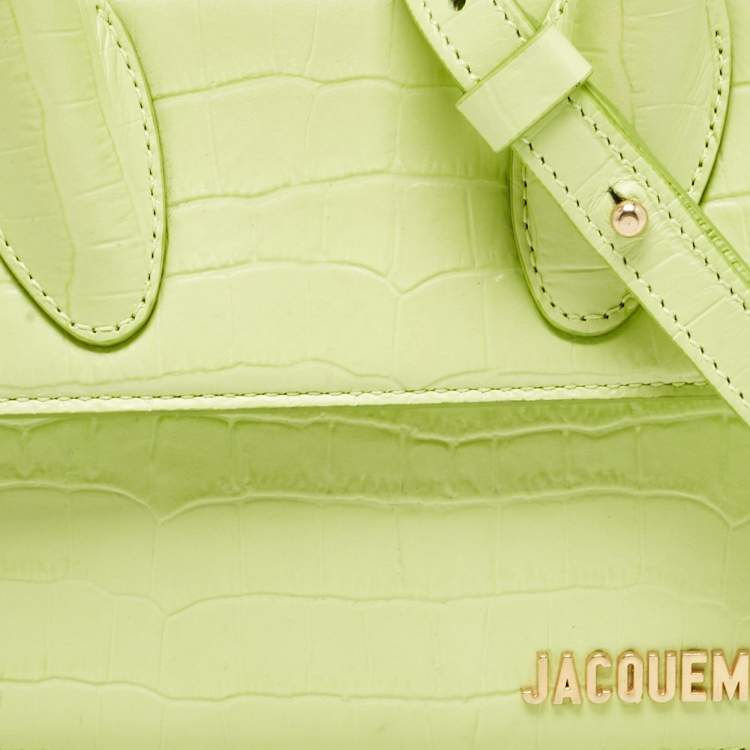 Pre Owned Jacquemus Light Green Croc Embossed Leather Le Chiquito Moyen Top Handle Bag