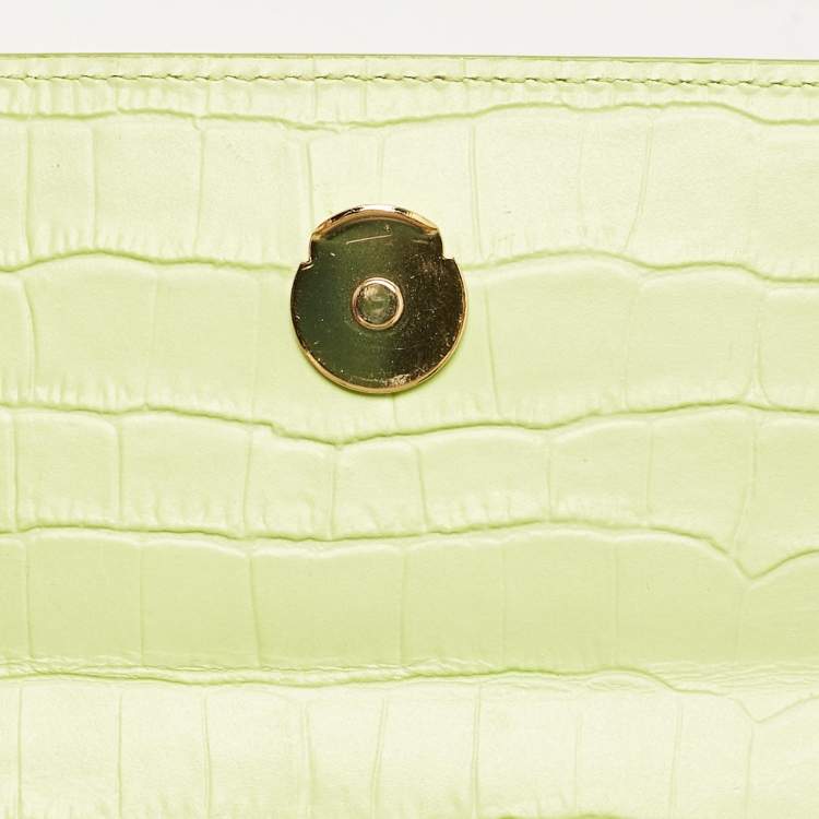 Pre Owned Jacquemus Light Green Croc Embossed Leather Le Chiquito Moyen Top Handle Bag
