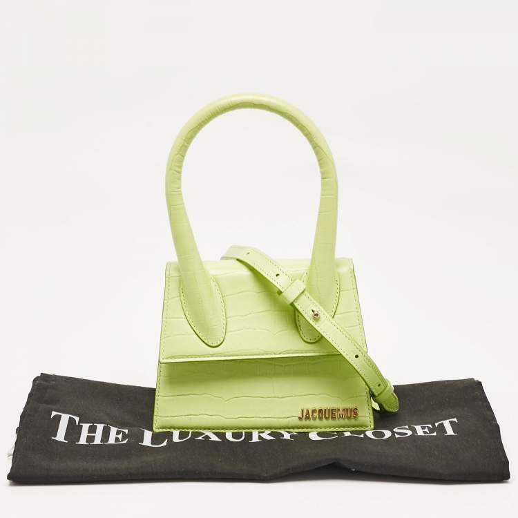 Pre Owned Jacquemus Light Green Croc Embossed Leather Le Chiquito Moyen Top Handle Bag