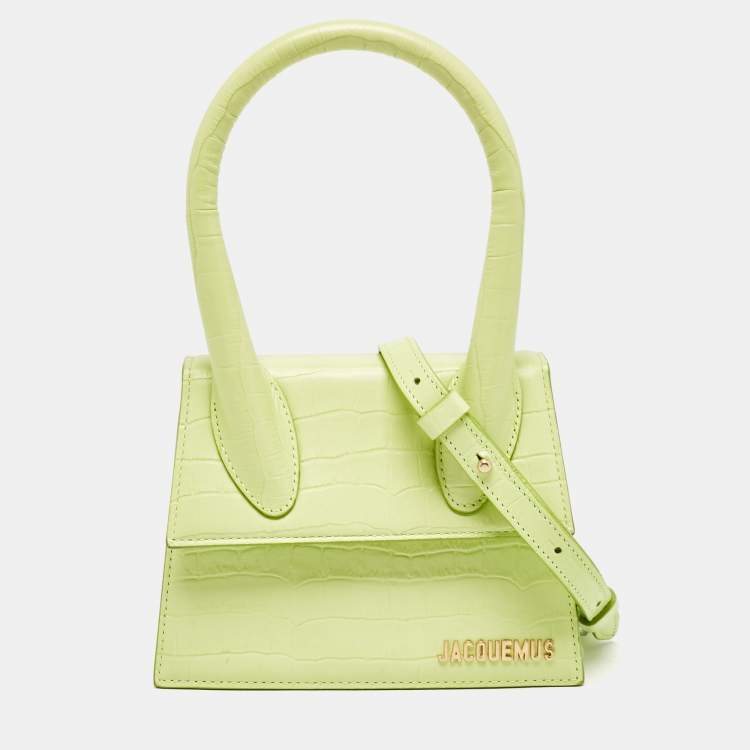 Pre Owned Jacquemus Light Green Croc Embossed Leather Le Chiquito Moyen Top Handle Bag
