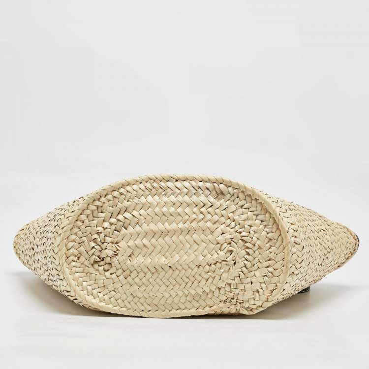 Pre Owned Jacquemus Black/Cream Raffia and Leather Le Panier Soleil Basket Bag 