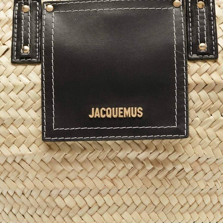 Pre Owned Jacquemus Black/Cream Raffia and Leather Le Panier Soleil Basket Bag 