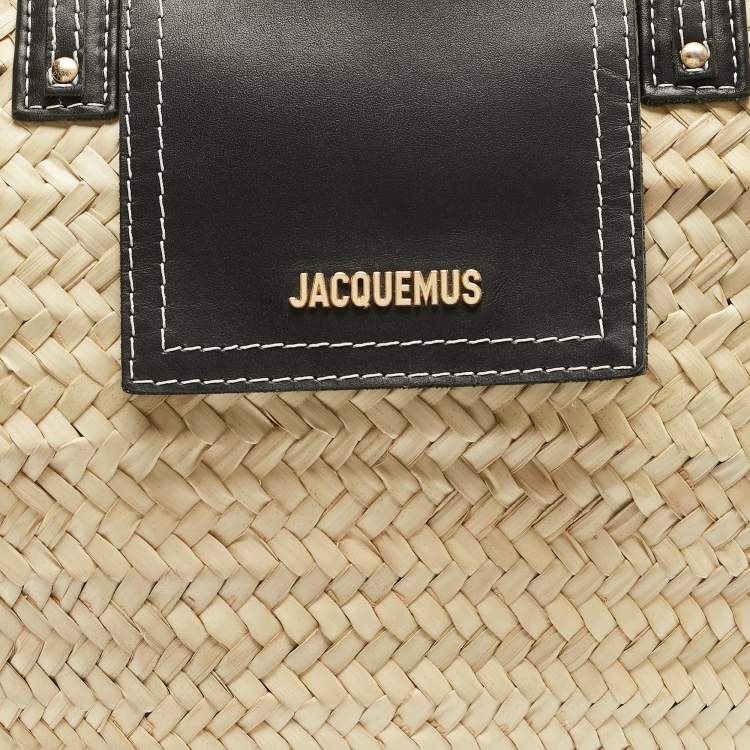 Pre Owned Jacquemus Black/Cream Raffia and Leather Le Panier Soleil Basket Bag 