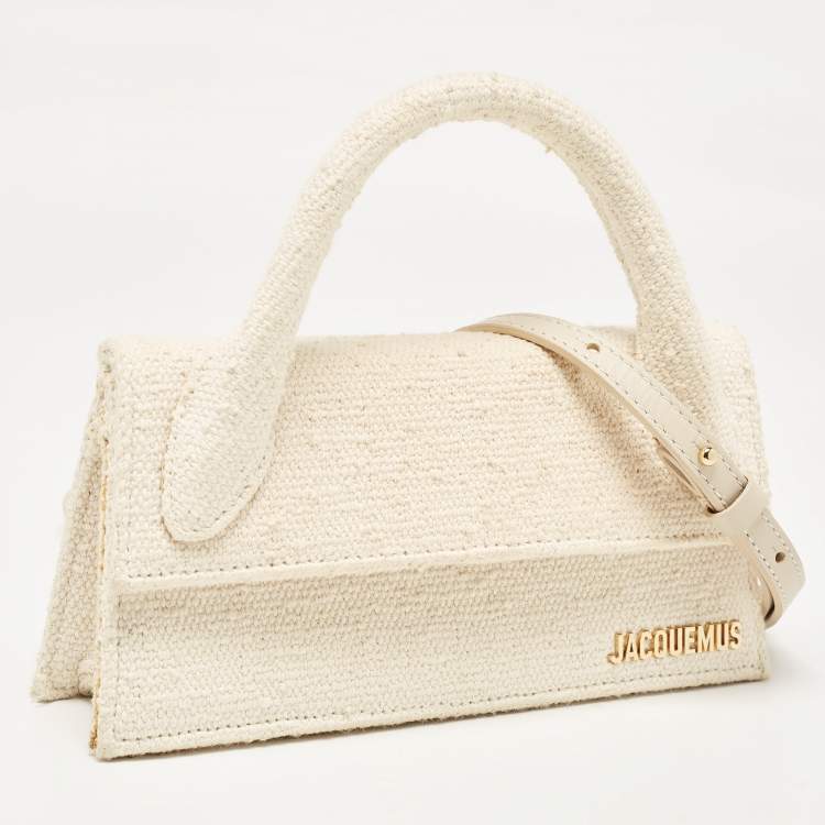 Pre Owned Jacquemus Off White Canvas Long Le Chiquito Top Handle Bag