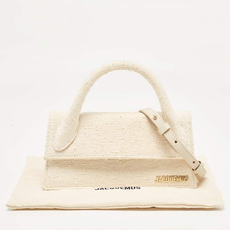 Pre Owned Jacquemus Off White Canvas Long Le Chiquito Top Handle Bag
