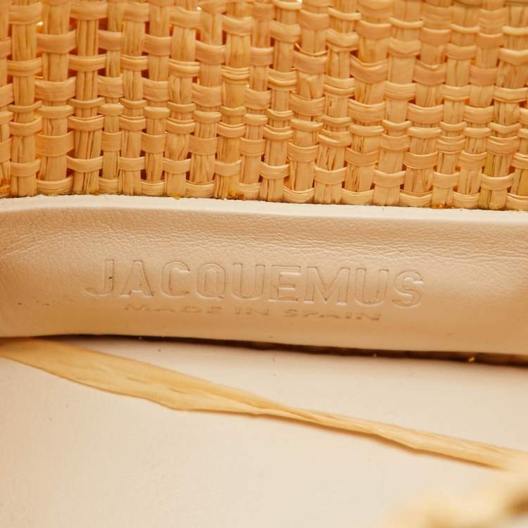 Pre Owned Jacquemus White/Natural Leather and Raffia Let Petite Baci Tote