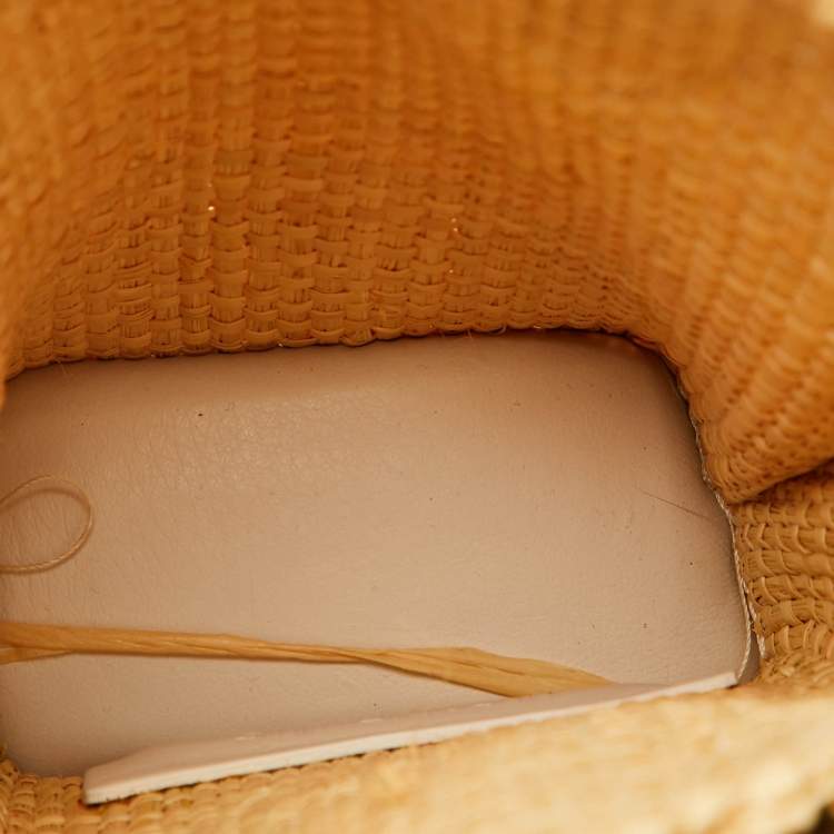 Pre Owned Jacquemus White/Natural Leather and Raffia Let Petite Baci Tote