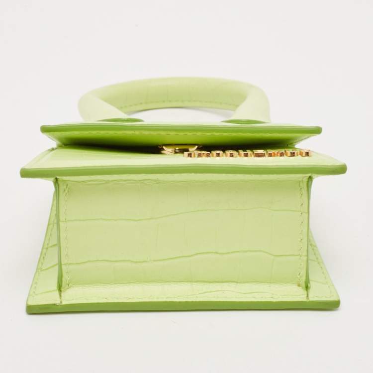 Pre Owned Jacquemus Light Green Croc Embossed Leather Mini Le Chiquito Top Handle Bag