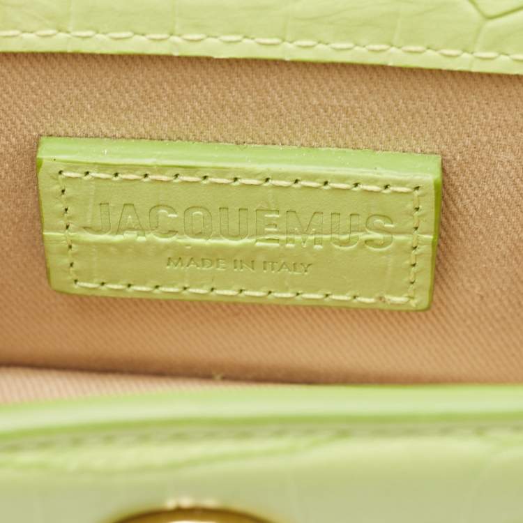 Pre Owned Jacquemus Light Green Croc Embossed Leather Mini Le Chiquito Top Handle Bag