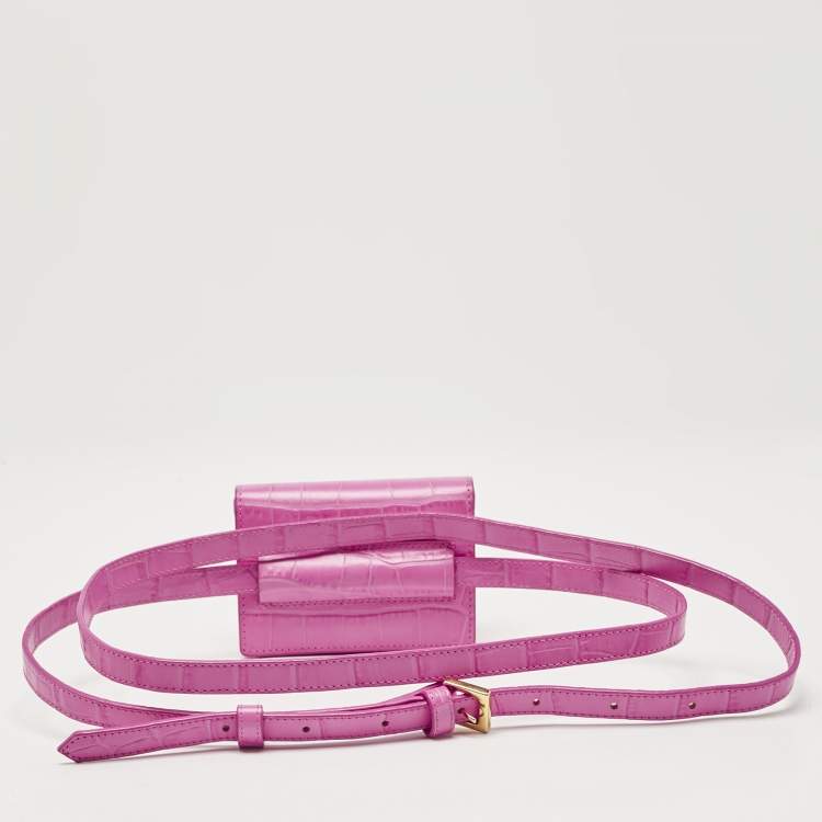 Pre Owned Jacquemus Pink Croc Embossed Leather La Riviera Double Tour Belt Bag