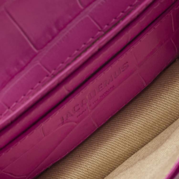 Pre Owned Jacquemus Pink Croc Embossed Leather La Riviera Double Tour Belt Bag
