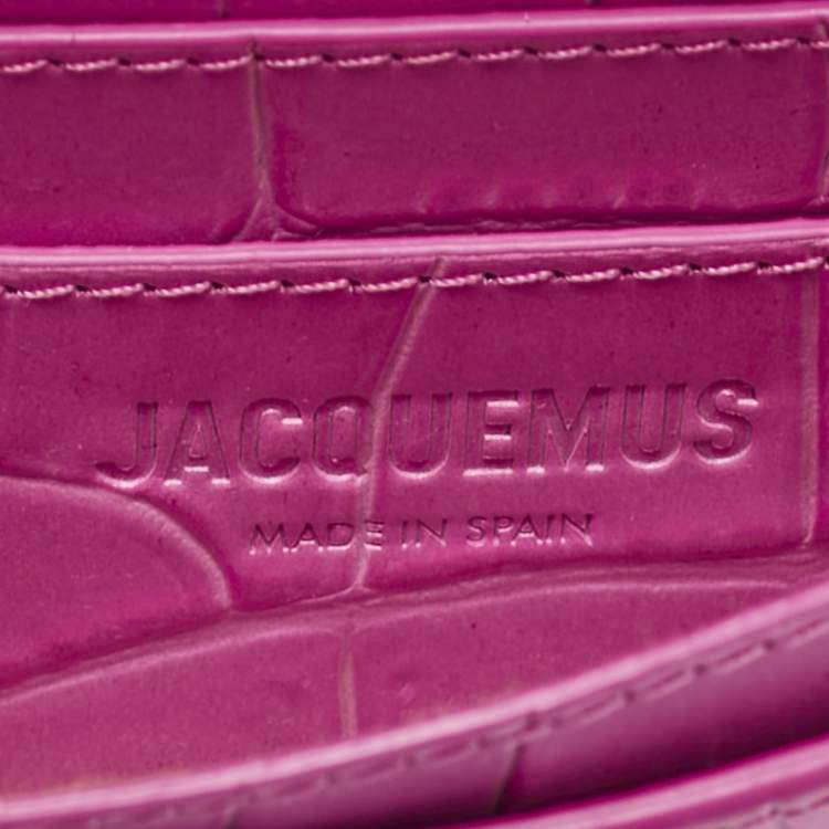 Pre Owned Jacquemus Pink Croc Embossed Leather La Riviera Double Tour Belt Bag