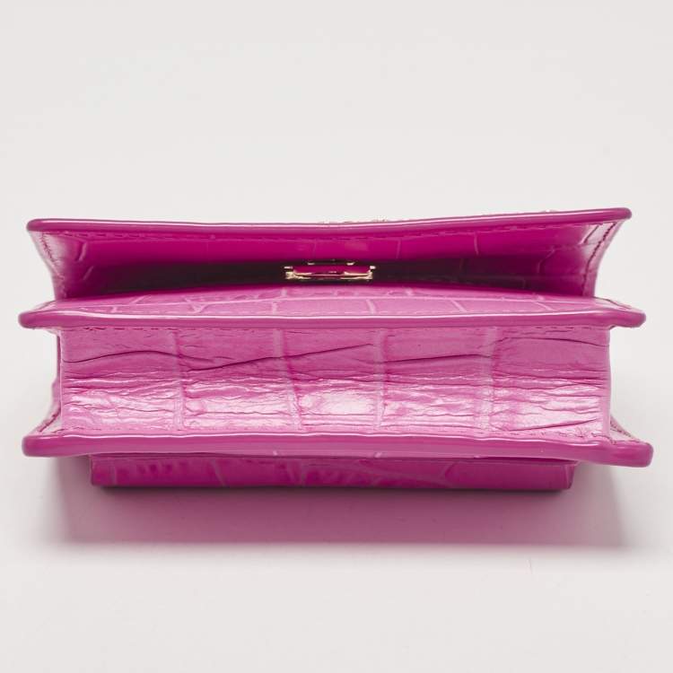 Pre Owned Jacquemus Pink Croc Embossed Leather La Riviera Double Tour Belt Bag