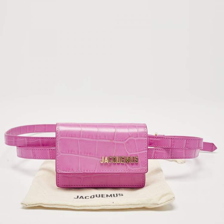 Pre Owned Jacquemus Pink Croc Embossed Leather La Riviera Double Tour Belt Bag