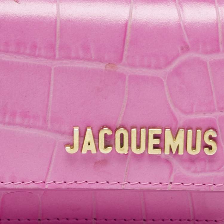 Pre Owned Jacquemus Pink Croc Embossed Leather La Riviera Double Tour Belt Bag