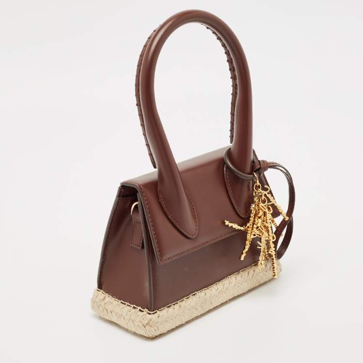 مملوكة مسبقًا Jacquemus Dark Brown Leather Le Chiquito Moyen Cordao Top Handle Bag