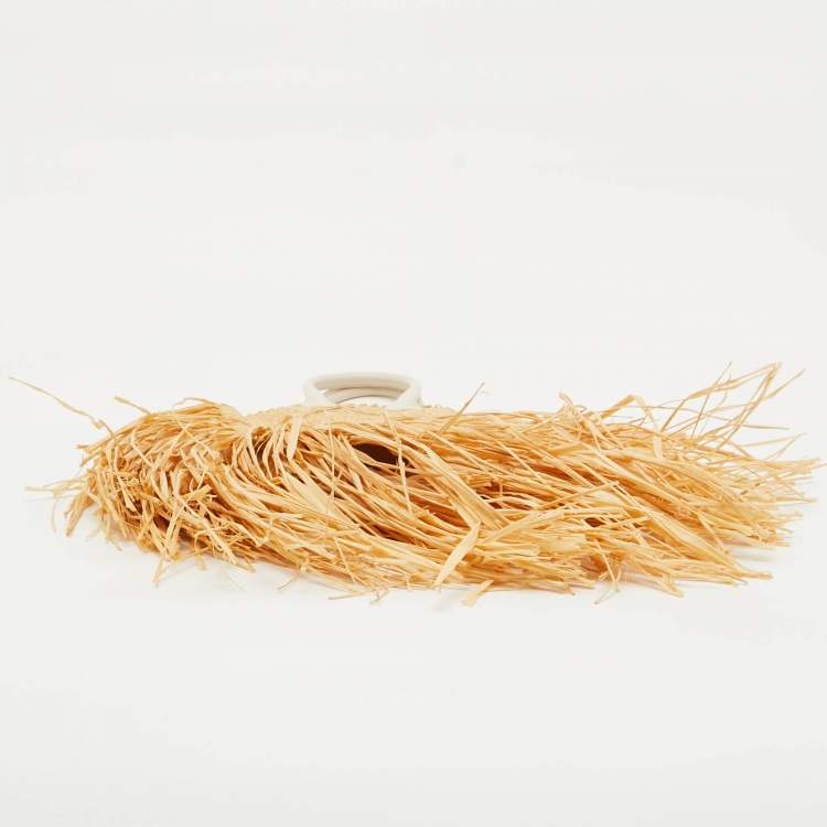 Pre Owned Jacquemus White/Natural Leather and Raffia Let Petite Baci Tote