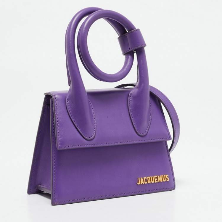 Pre Owned Jacquemus Purple Leather Le Chiquito Noeud Top Handle Bag
