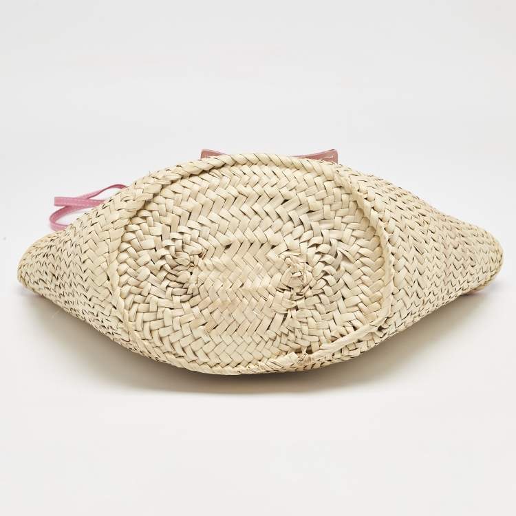 Pre Owned Jacquemus Light Pink/Cream Woven Raffia and Nubuck Leather Le Panier Soleil Tote