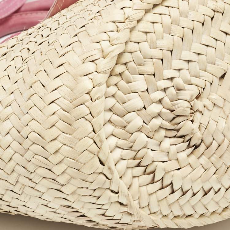 Pre Owned Jacquemus Light Pink/Cream Woven Raffia and Nubuck Leather Le Panier Soleil Tote