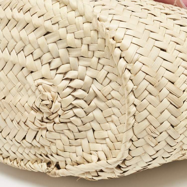 Pre Owned Jacquemus Light Pink/Cream Woven Raffia and Nubuck Leather Le Panier Soleil Tote