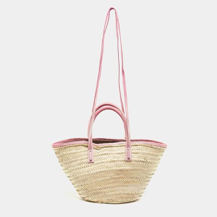 Pre Owned Jacquemus Light Pink/Cream Woven Raffia and Nubuck Leather Le Panier Soleil Tote