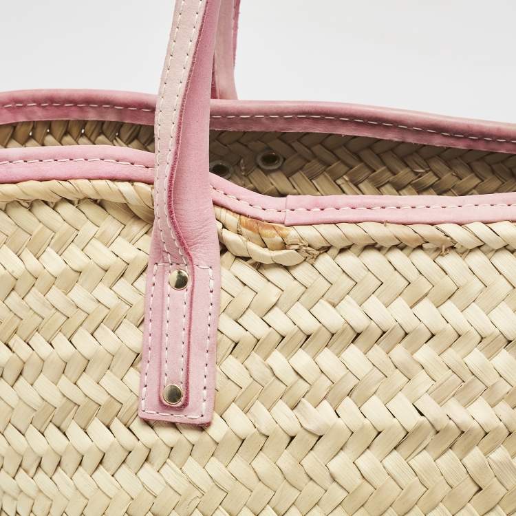 Pre Owned Jacquemus Light Pink/Cream Woven Raffia and Nubuck Leather Le Panier Soleil Tote
