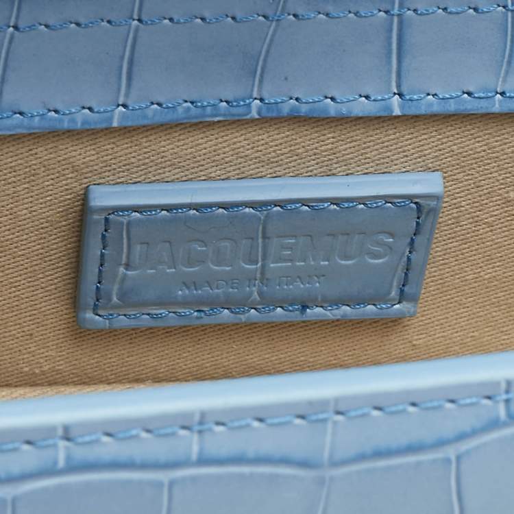 Pre Owned Jacquemus Light Blue Croc Embossed Leather Mini Le Bambino Top Handle Bag