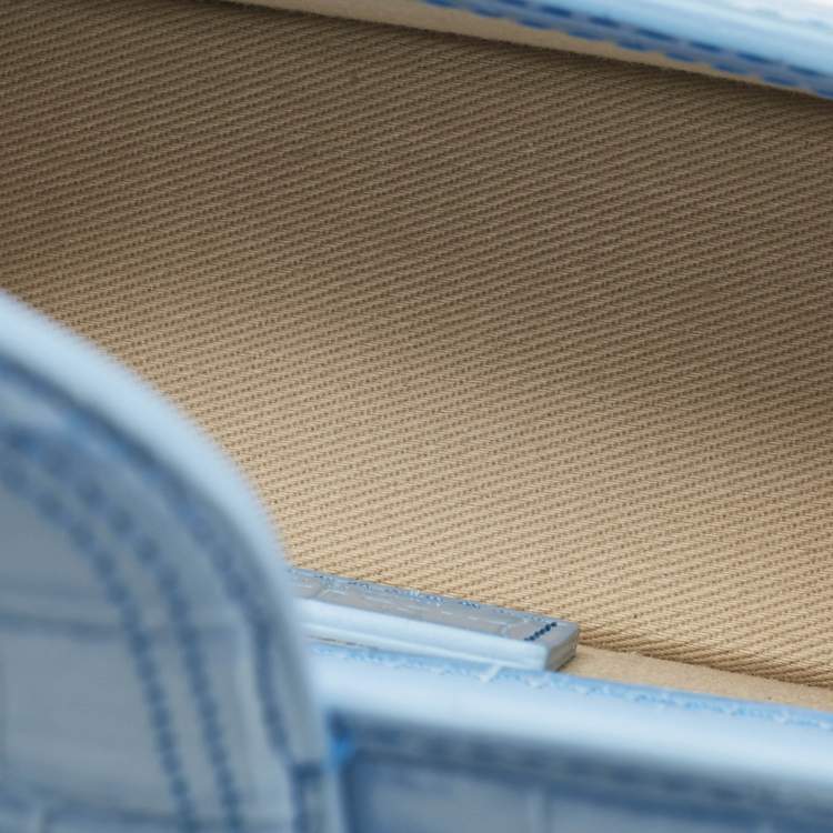 Pre Owned Jacquemus Light Blue Croc Embossed Leather Mini Le Bambino Top Handle Bag