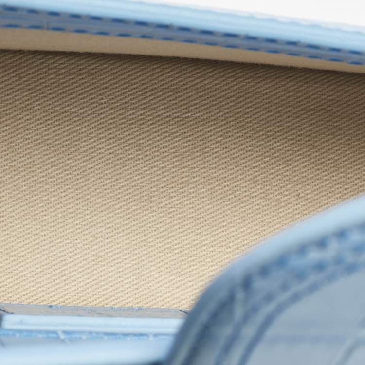 Pre Owned Jacquemus Light Blue Croc Embossed Leather Mini Le Bambino Top Handle Bag