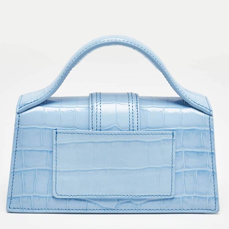 Pre Owned Jacquemus Light Blue Croc Embossed Leather Mini Le Bambino Top Handle Bag