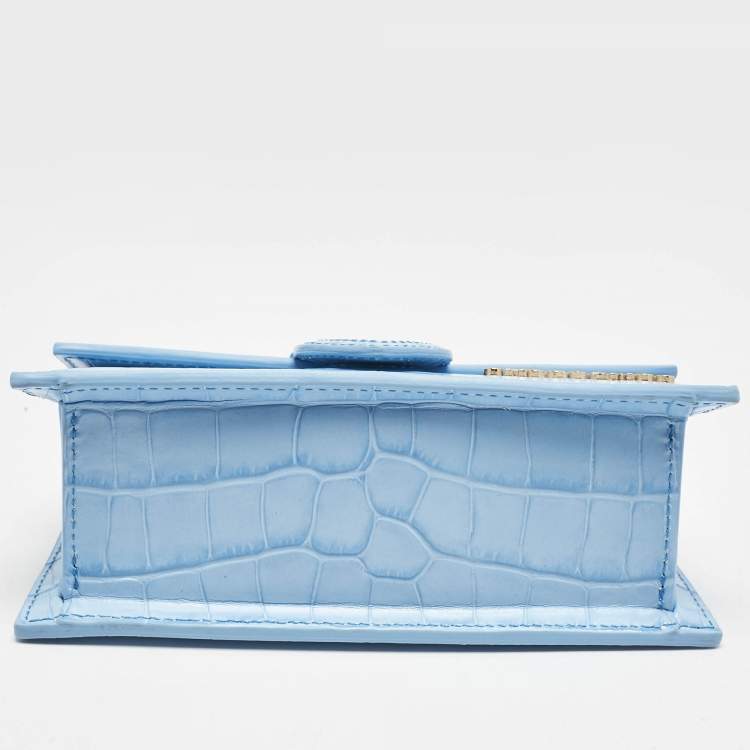 Pre Owned Jacquemus Light Blue Croc Embossed Leather Mini Le Bambino Top Handle Bag