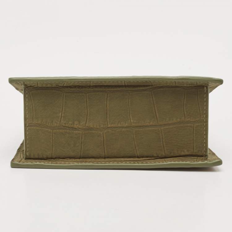 Pre Owned Jacquemus Green Croc Embossed Nubuck Leather Le Chiquito Moyen Top Handle Bag