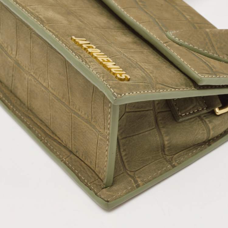 Pre Owned Jacquemus Green Croc Embossed Nubuck Leather Le Chiquito Moyen Top Handle Bag