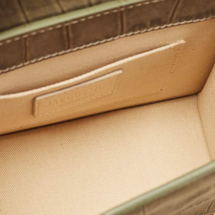Pre Owned Jacquemus Green Croc Embossed Nubuck Leather Le Chiquito Moyen Top Handle Bag