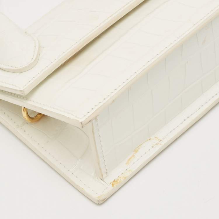 Pre Owned Jacquemus White Croc Embossed Leather Long Le Chiquito Top Handle Bag