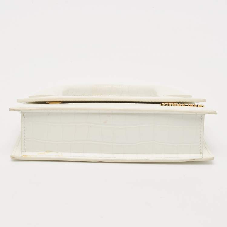 Pre Owned Jacquemus White Croc Embossed Leather Long Le Chiquito Top Handle Bag