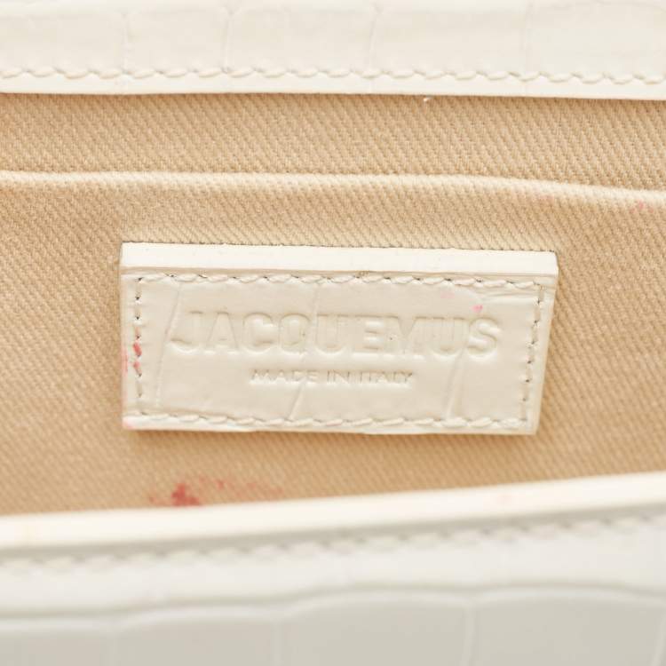 Pre Owned Jacquemus White Croc Embossed Leather Long Le Chiquito Top Handle Bag