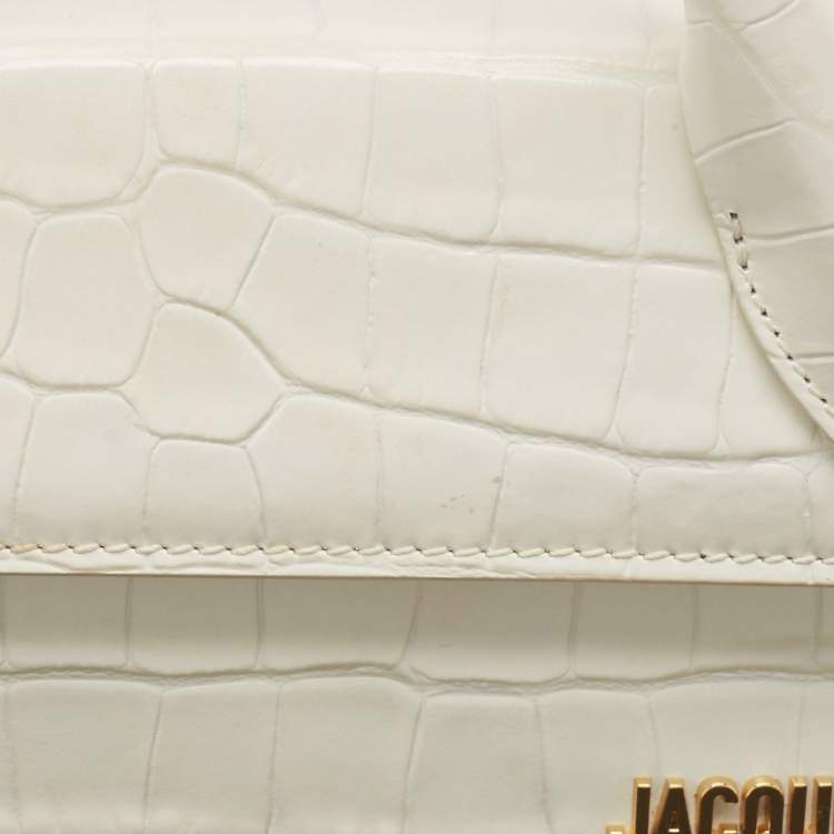 Pre Owned Jacquemus White Croc Embossed Leather Long Le Chiquito Top Handle Bag