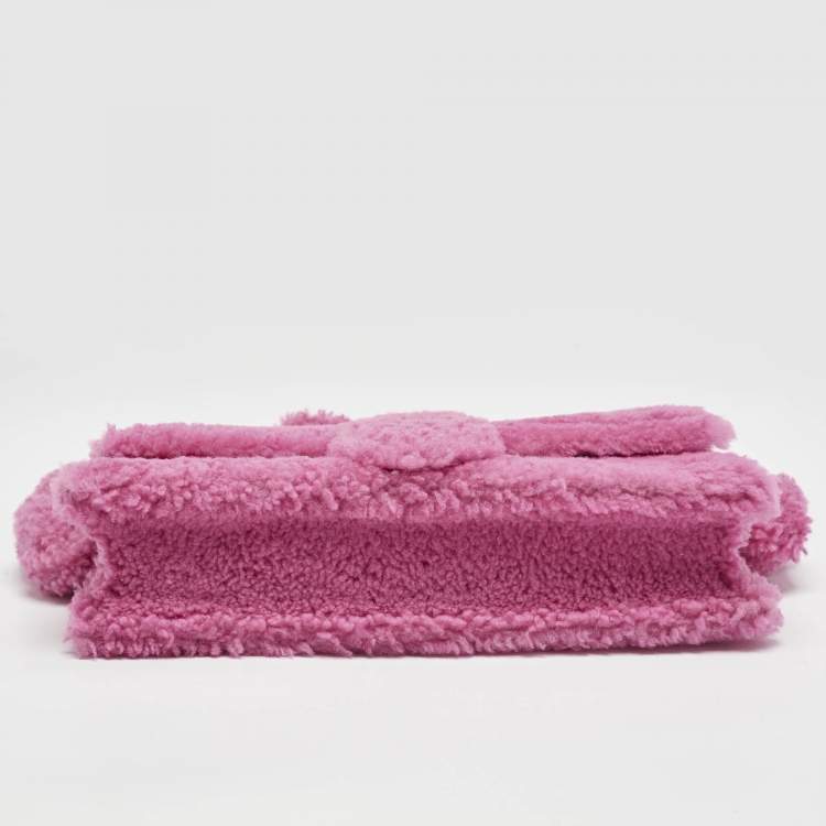 Pre Owned Jacquemus Pink Shearling Le Bambidou Shoulder Bag