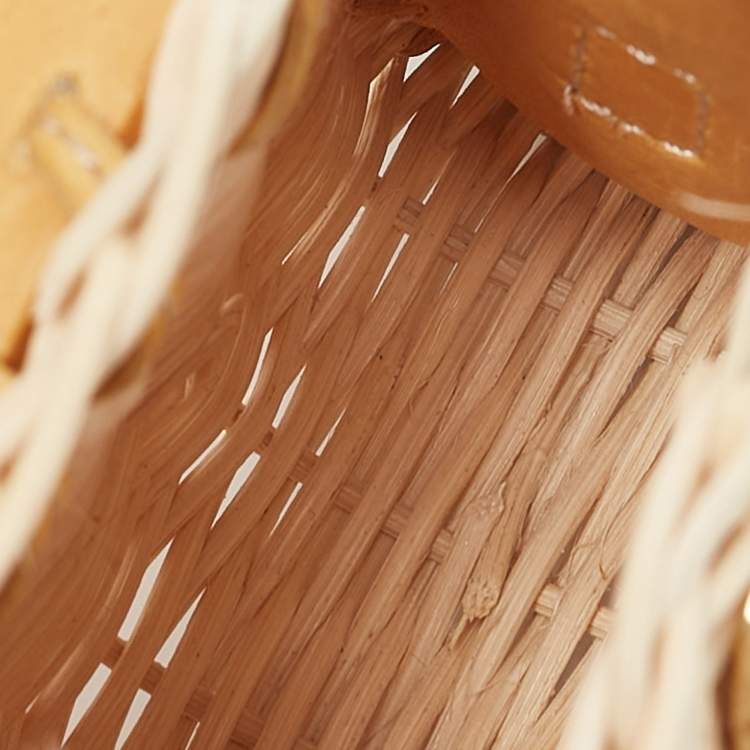 Pre Owned Jacquemus Mustard/Cream Rattan and Leather Mini Wicker Le Chiquito Top Handle Bag