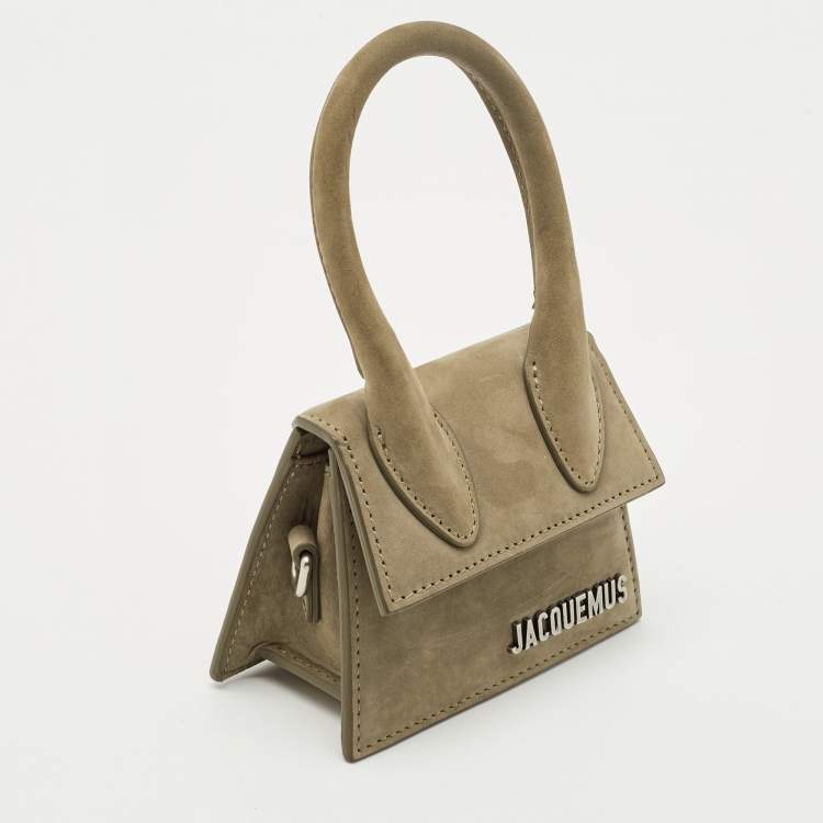 Pre Owned Jacquemus Olive Green Nubuck Leather Mini Le Chiquito Top Handle Bag