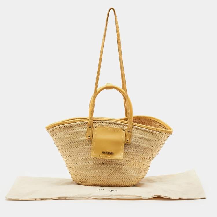 Pre Owned Jacquemus Beige/Yellow Straw and Leather Le Panier Soleil Basket Tote
